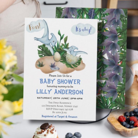 可愛らしい小さな恐竜パーティー!轟音!赤ちゃんシャワー 招待状