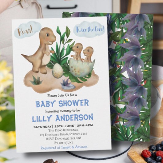 可愛らしい小さな恐竜パーティー!轟音！赤ちゃんシャワー 招待状