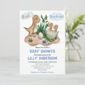 可愛らしい小さな恐竜パーティー!轟音！赤ちゃんシャワー 招待状 (スタンド正面)