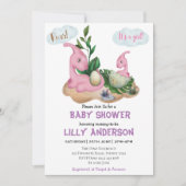 可愛らしい小さな恐竜パーティー!轟音！赤ちゃんシャワー 招待状 (正面)