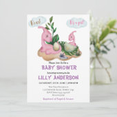 可愛らしい小さな恐竜パーティー!轟音！赤ちゃんシャワー 招待状 (スタンド正面)