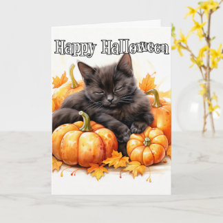 可愛らしい小さな昼寝ブラックキャット |ハロウィーン カード