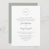 可愛らしい小さな緑葉のフォーマルモノグラム結婚の 招待状 (正面/裏面)