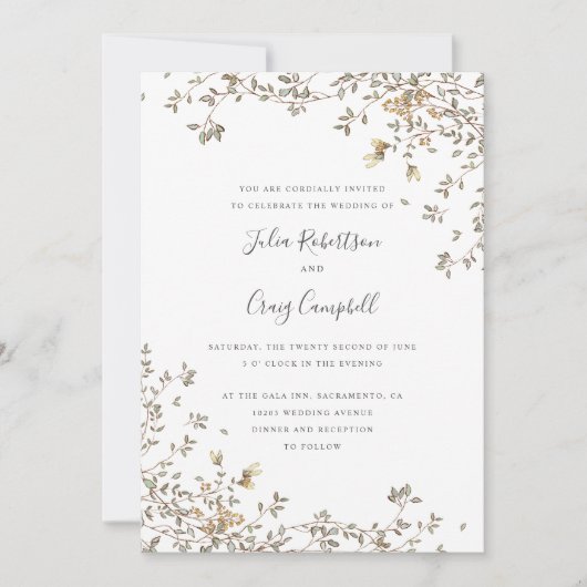 可愛らしい小さな葉緑のお洒落結婚 招待状 (正面)