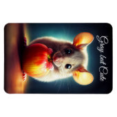 可愛らしい小さな齧歯動物が赤いリンゴを閉じて保持 マグネット (横)