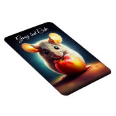 可愛らしい小さな齧歯動物が赤いリンゴを閉じて保持 マグネット (右側)