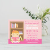 可愛らしい本をテーマにした女の子のバースデー・ベビーシャワーの招待状 招待状 (スタンド正面)