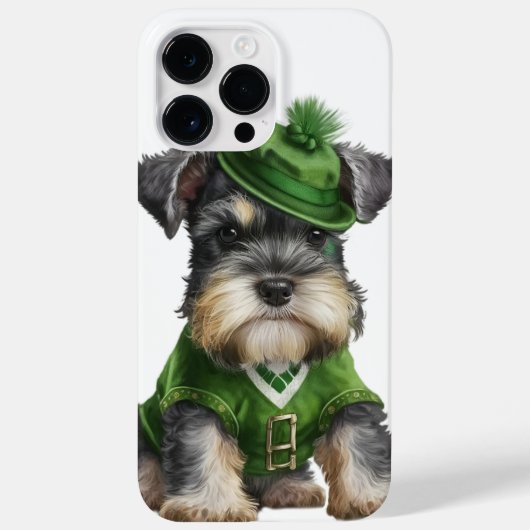 可愛らしい水の色のシュナウザー犬の緑の服 Case-Mate iPhoneケース (裏面)