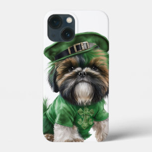 可愛らしい水彩色のシーズー(犬)TZU犬の緑の服 iPhone 13 MINIケース