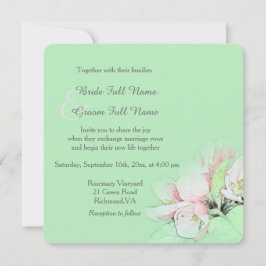 可愛らしい淡いピンクのリンゴの花の写真アート ウェディング 招待状