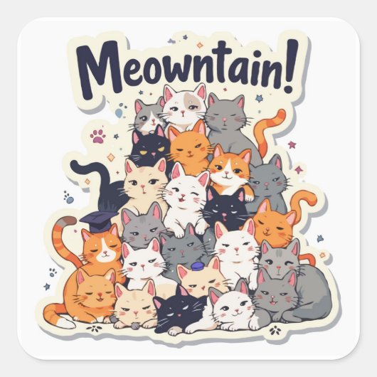 可愛らしい猫おもしろいスタック スクエアシール (正面)