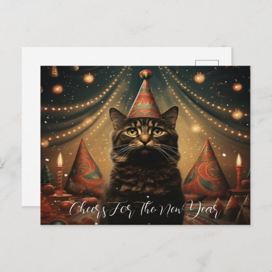 可愛らしい猫のフェスティバル帽子 ポストカード (正面/裏面)