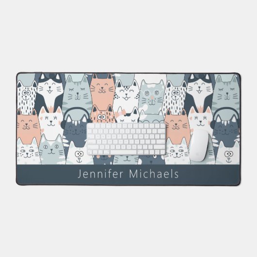 可愛らしい猫の柄の名前 デスクマット (キーボード&マウス)