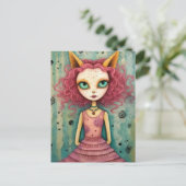 可愛らしい猫耳ミックスメディアコラージュの女性 ポストカード (スタンド正面)