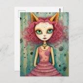 可愛らしい猫耳ミックスメディアコラージュの女性 ポストカード (正面/裏面)