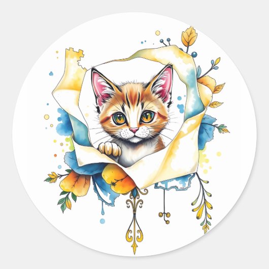 可愛らしい猫:可愛らしいデザイン🐾✨ ラウンドシール (正面)