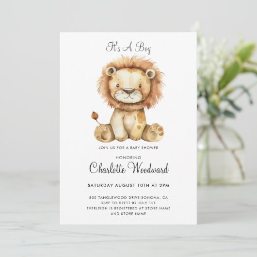 可愛らしい獅子可愛い少年赤ちゃんシャワー 招待状 (スタンド正面)
