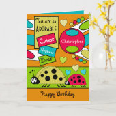 可愛らしい甥ラディバグ特製ボーイレッドブルー カード (黄色い花)