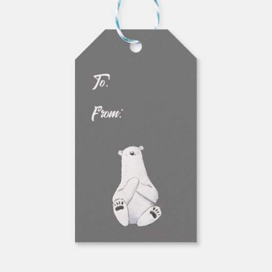 可愛らしい白いホッキョクグマと小さな緑の贈り物 –  ギフトタグ (裏面)