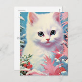 可愛らしい白い子猫のクリスマスポストカード – 完璧 シーズンポストカード (正面/裏面)