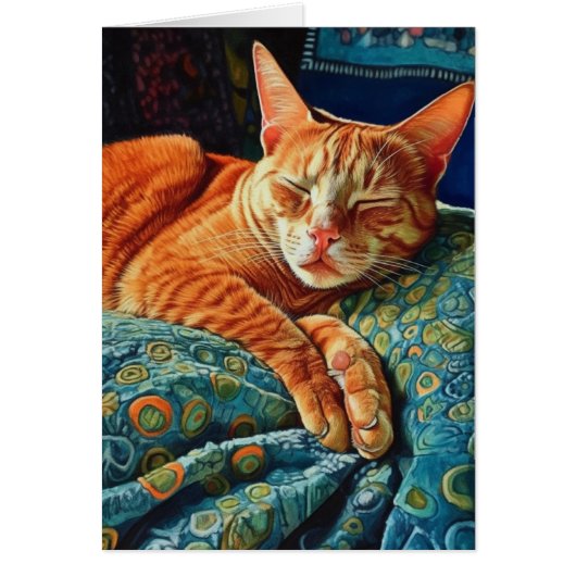 可愛らしい眠るジンジャキャット空白のインサイドカード (正面)