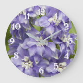 可愛らしい紫色のデルフィニウムの花 ラージ壁時計 (正面)