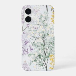 可愛らしい紫色のラベンダーと黄緑の花 iPhone 16ケース