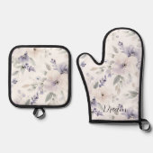 可愛らしい紫色の花  鍋つかみ&鍋敷きセット (正面)
