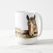 可愛らしい茶色と白い馬のフェンス越え覗き コーヒーマグカップ (正面右)