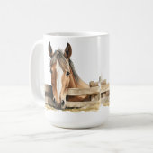 可愛らしい茶色と白い馬のフェンス越え覗き コーヒーマグカップ (正面左)