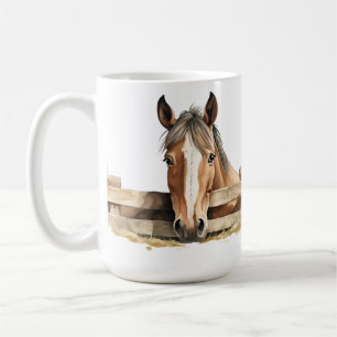 可愛らしい茶色と白い馬のフェンス越え覗き コーヒーマグカップ