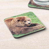 可愛らしい茶色のクマの写真 コースター (左側)