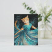 可愛らしい踊りジンジャーキャット（ブルードレス） ポストカード (スタンド正面)