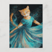可愛らしい踊りジンジャーキャット（ブルードレス） ポストカード (正面)