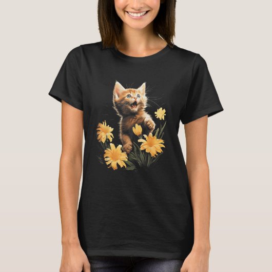可愛らしい遊子猫のC用Dffodilsグラフィック Tシャツ (正面)
