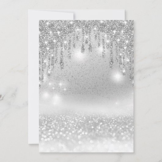 可愛らしい青いドレスの銀色の輝きが漂グラデーションう 招待状 (裏面)