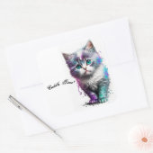 可愛らしい青い目の子猫ステッカー、水彩画 スクエアシール (封筒)