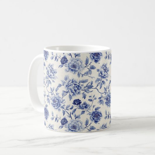 可愛らしい青い花 コーヒーマグカップ (正面左)