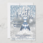 可愛らしい青白熱［赤熱］光を放つドレス銀色のキラキラした滴 招待状 (正面)