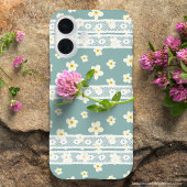可愛らしい飾りレースと花かわいいブルー Case-Mate iPhoneケース