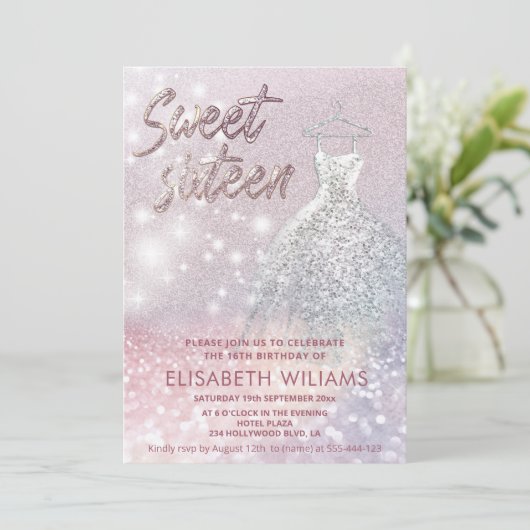 可愛らしい魅力的ドレきらめくスのグラデーション輝き 招待状 (スタンド正面)