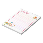 可愛らしい黄色い鳥と蝶のライン柄 ノートパッド (回転)