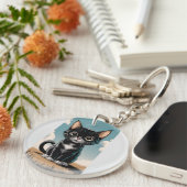 可愛らしい黒猫キーチェーン キーホルダー (正面右)