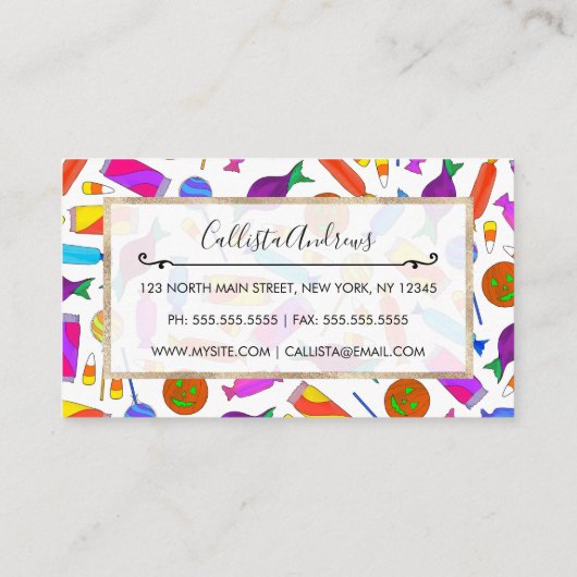 可愛アートいカラフルハロウィーンキャンディウォーター色 名刺 (裏面)