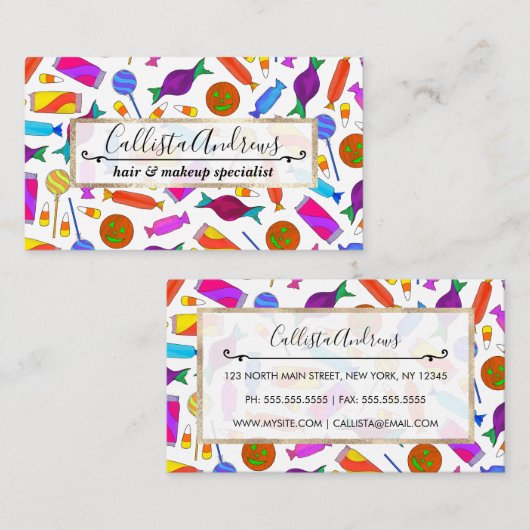 可愛アートいカラフルハロウィーンキャンディウォーター色 名刺 (正面/裏面)