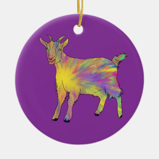 可愛アートいカラフルヤギおもしろいファーム動物アート セラミックオーナメント (正面)