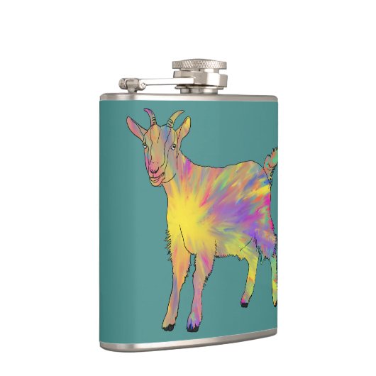 可愛アートいカラフルヤギおもしろいファーム動物アート フラスク (右)