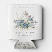 可愛エレガントいアクアブルーフローラティーポットカッ結婚プ 缶クーラー (裏面)