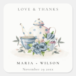 可愛エレガントいアクアブルーフローラティーポット結婚カップ スクエアシール