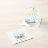 可愛エレガントいアクアブルーフローラティーポット結婚カップ スクエアペーパーコースター (インサイチュ)